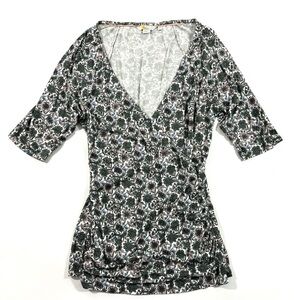 Boden Surplice Jersey Wrap Top Green Blue Floral